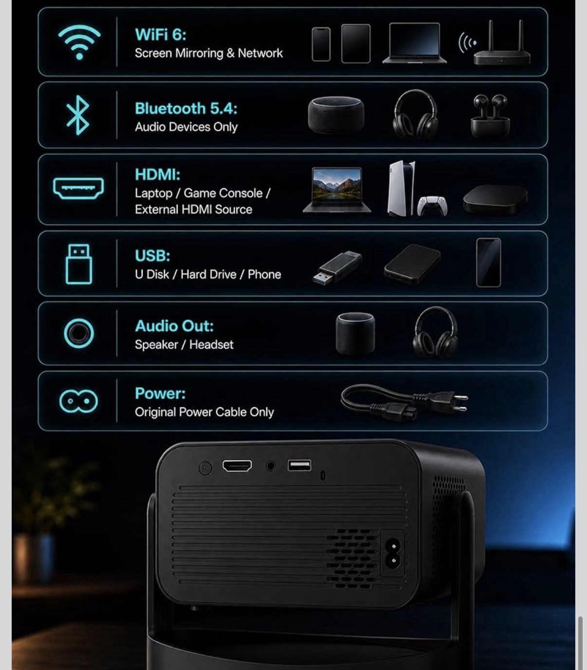 DOFELLON T16 LCD Projector 1080p Native 4K Support WiFi Bluetooth Remote bundle