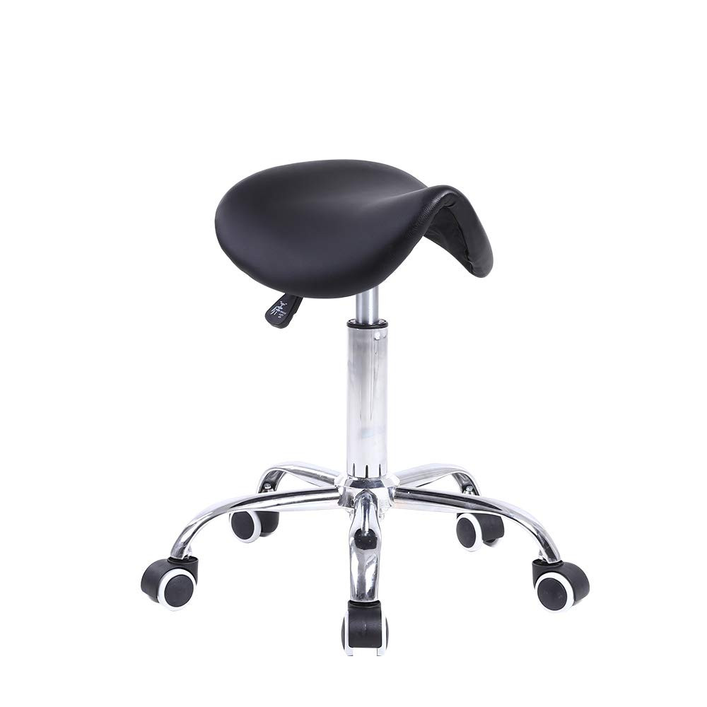 Rolling Saddle Stool PU Leather Swivel Adjustable Rolling Stool with Wheels S...