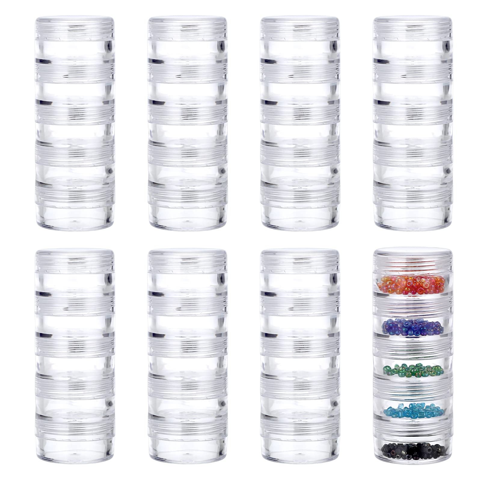 Hipiwe 8 Sets 5 Layers Clear Plastic Round 8Packs 1.2"D x 3.1"H,