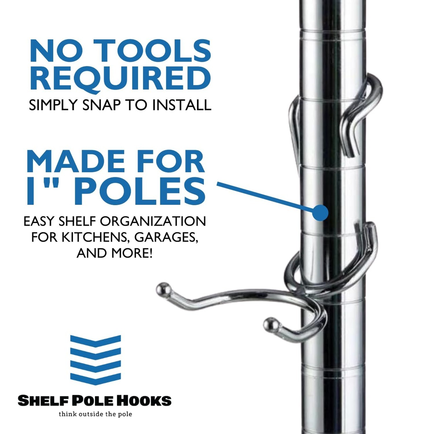 Shelf Pole Hooks 5 Pack | Chrome C-Hook for Hanging | Snap-On Hooks for 1 Inc...