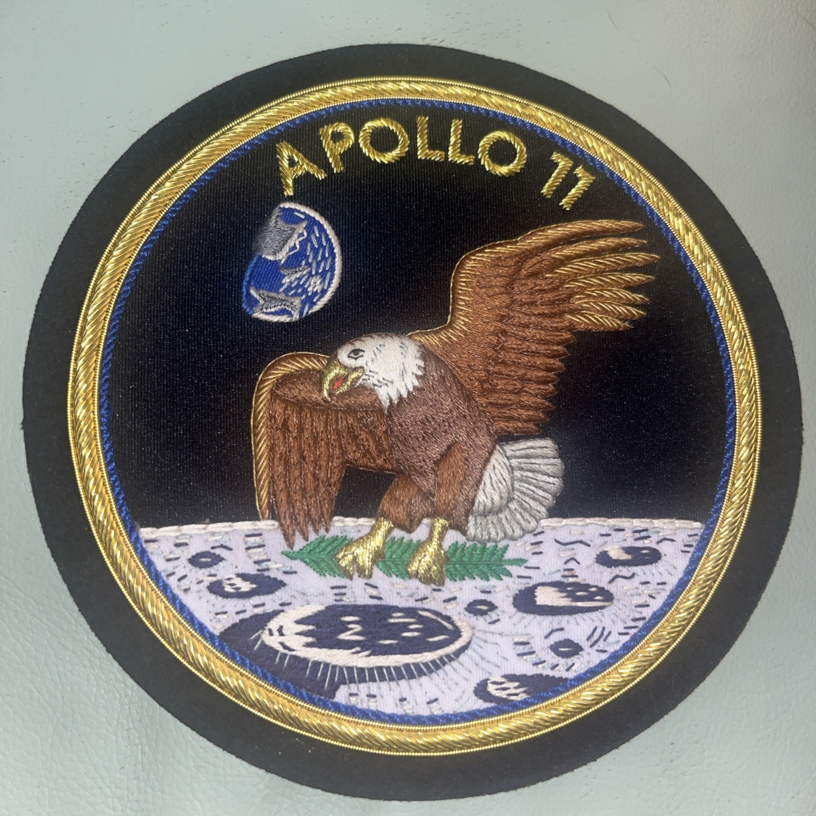 VINTAGE NASA APOLLO 11 EX. LARGE BULLION  3-D PATCH 6 3/4"