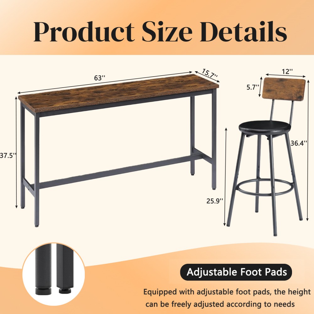 3 Pieces Round Bar Table and Chairs Set, Small Dining Table for 2 with 2-Tier