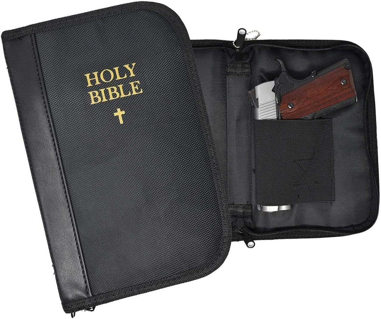 Faux Leather and Canvas Lockable Bible-Themed Case for Compact and Subcompacts