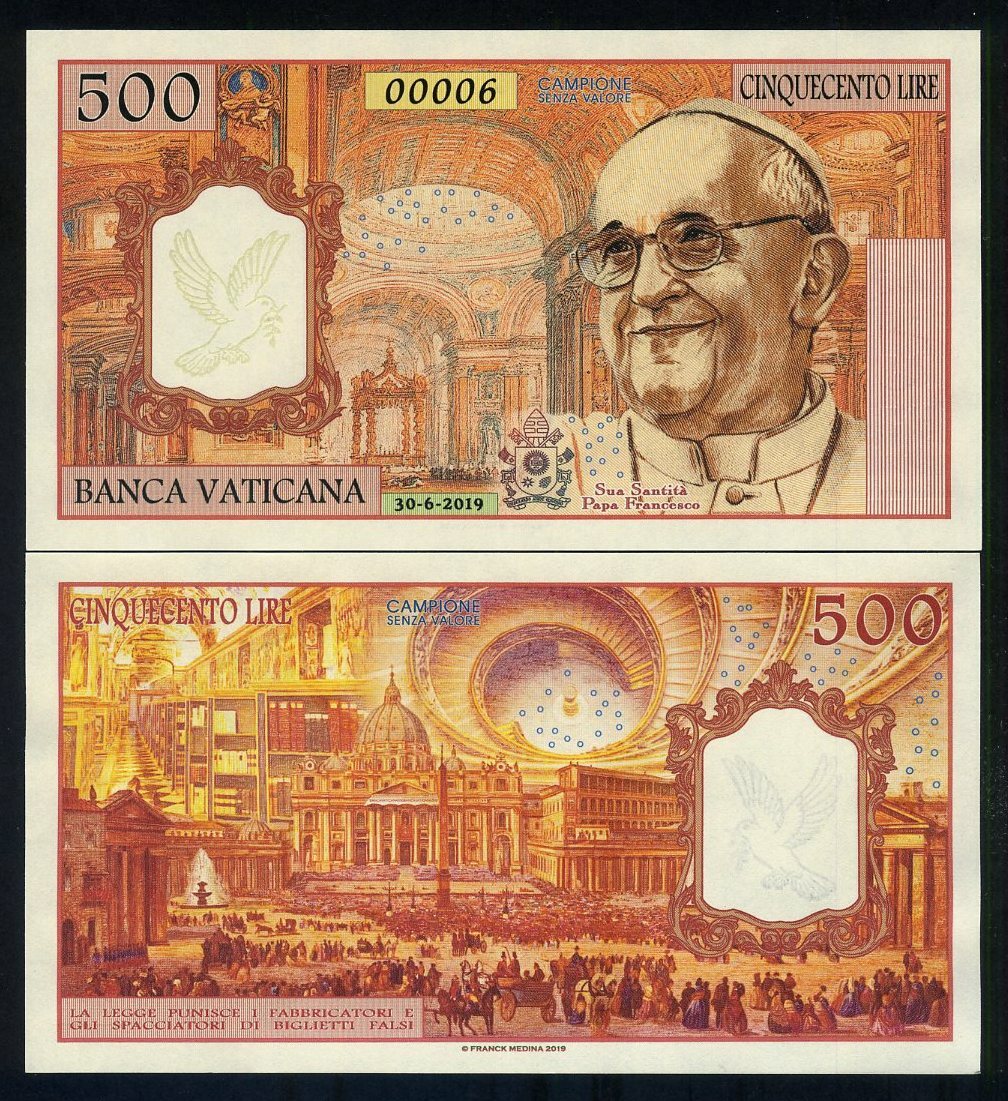 Vatican, 500 Lire, 2019, Private Issue Kamberra, UNC - Pope Francis F