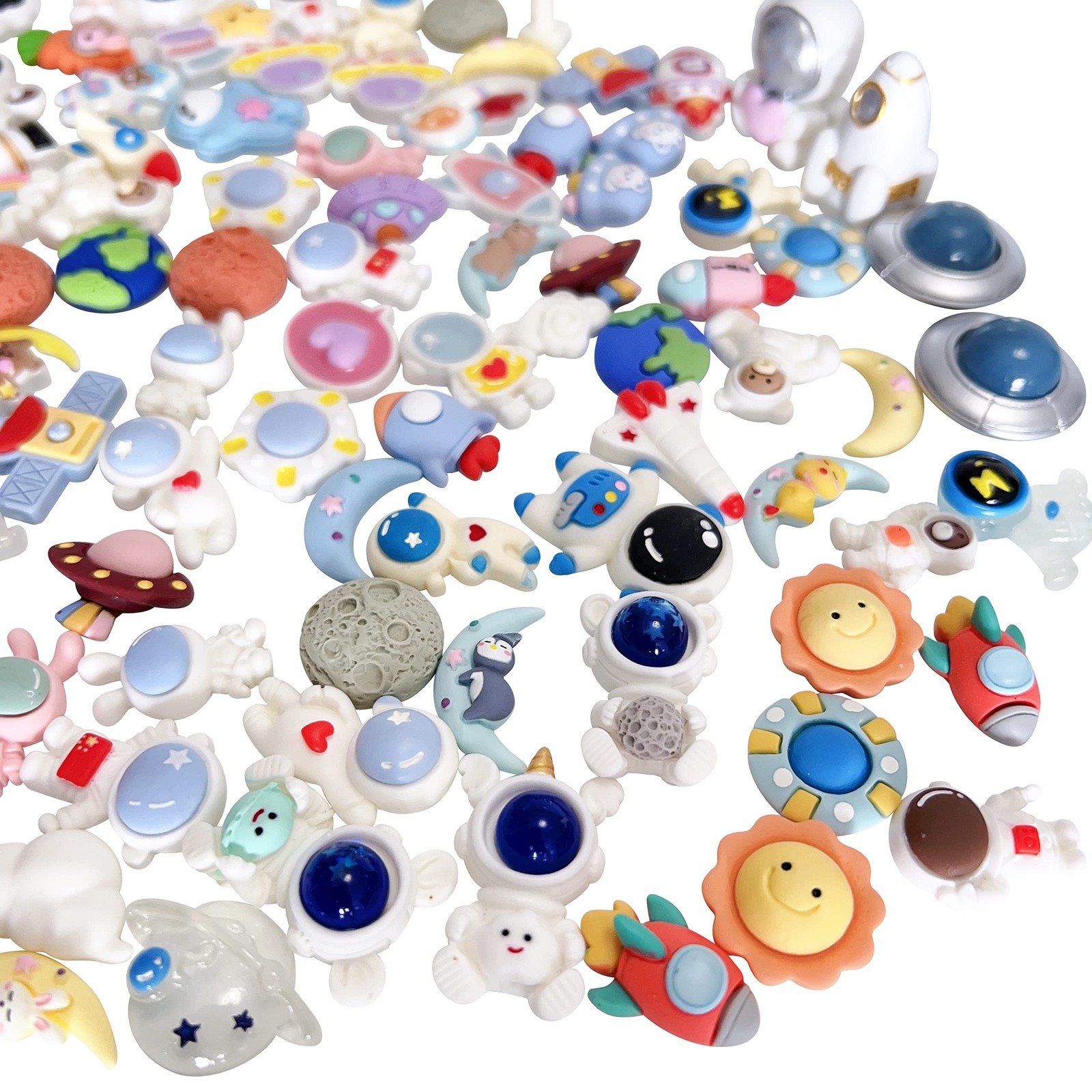 100pcs Mini Space Planet Astronaut Decoration Mixed Flatback Resin Sets for D...
