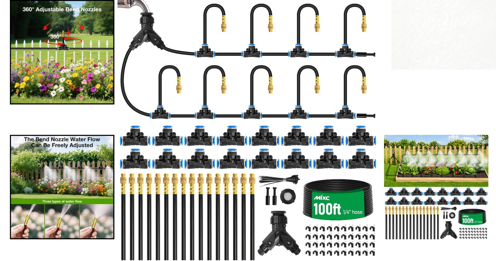 Complete 100FT Garden Drip Irrigation Kit with Nozzles for Efficient Watering