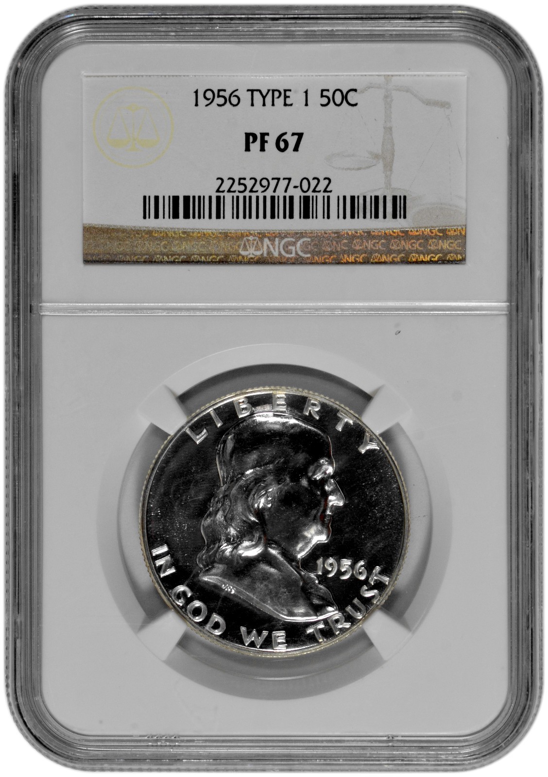1956 Type 1 50C Proof Silver Franklin Half Dollar NGC Graded PF 67 in New Holder