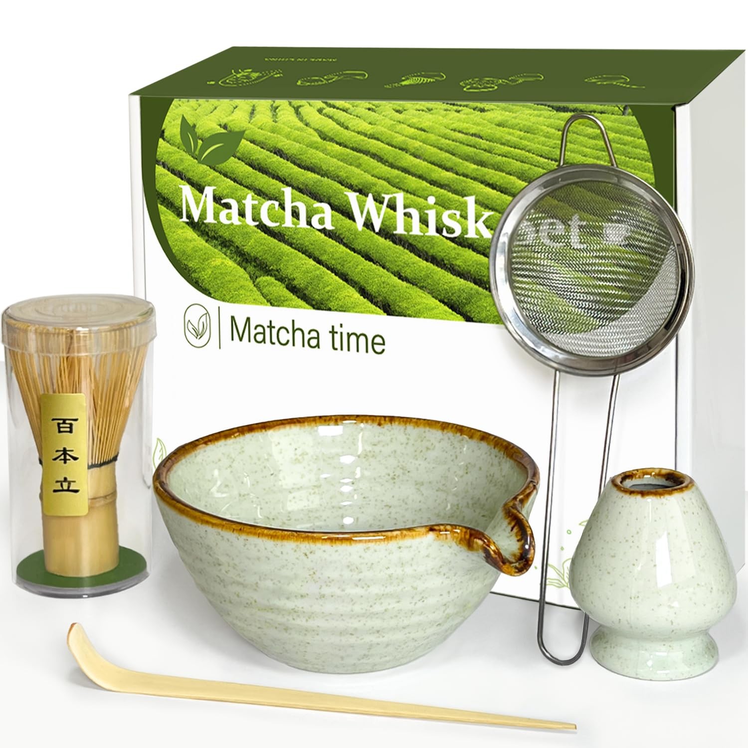Vaiheng Matcha Whisk Set with Matcha Bowl, Matcha Whisk Holder Matcha Bamboo Whi