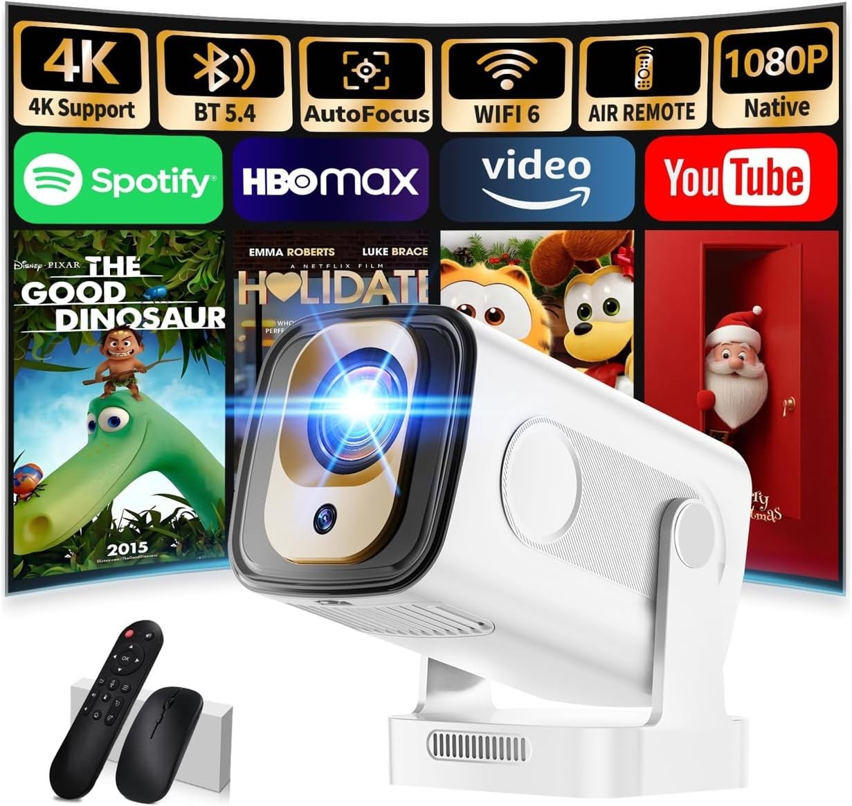 Portable Mini Projector with WiFi 6 & Bluetooth 5.4 - 1080P Full HD & Apps