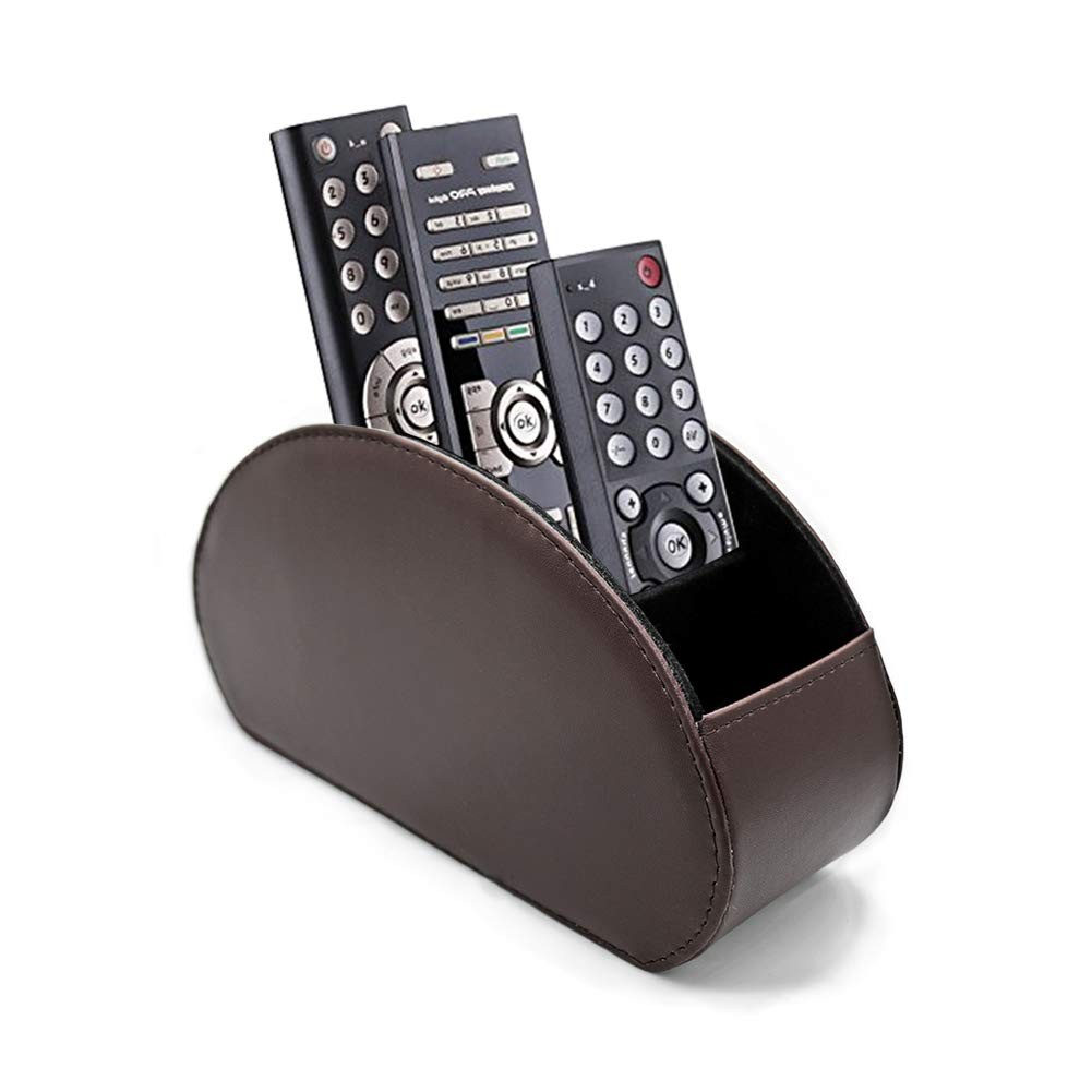 Remote Control Holder Organizer Table Desk Leather Storage TV with 5 Spacious