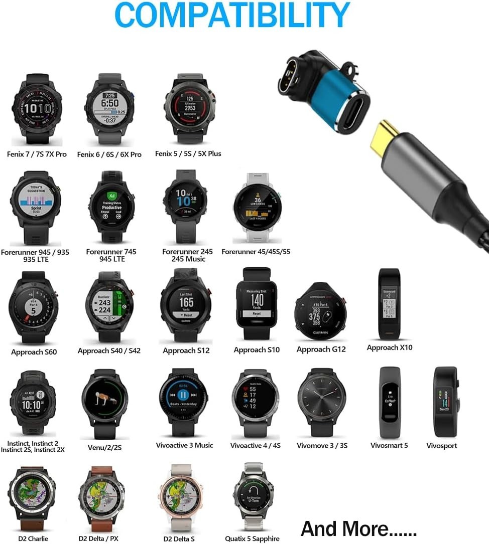Versatile Multi-Directional USB C to Garmin Charging Cable Adapter Set