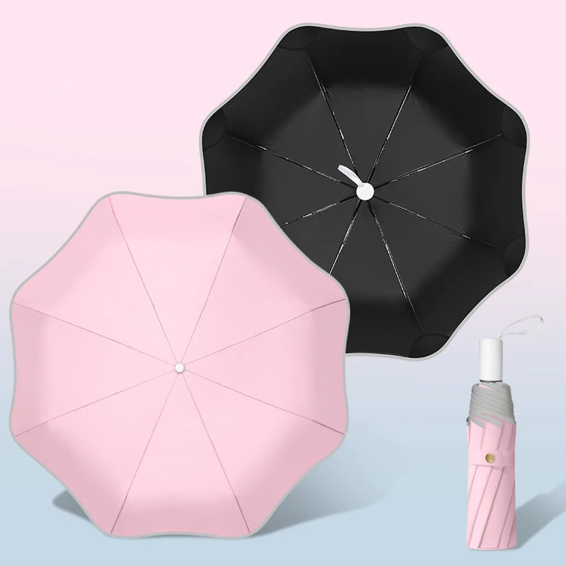 Creative Three Fold Safe Rounded Umbrella with Dual Use for Rain and Rain, Black