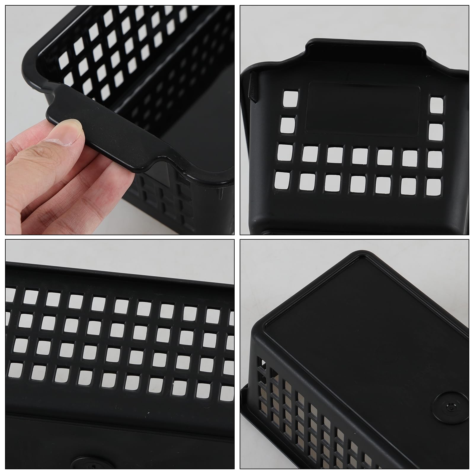 6 Pack Small Desktop Storage Baskets, Black Slim Plastic Storage Baskets