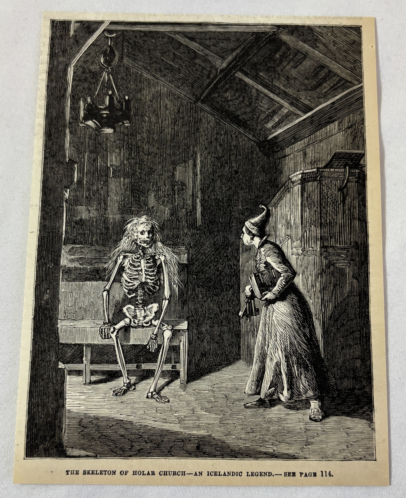 1880 magazine engraving ~ SKELETON OF HOLAR CHURCH Icelandic Legend