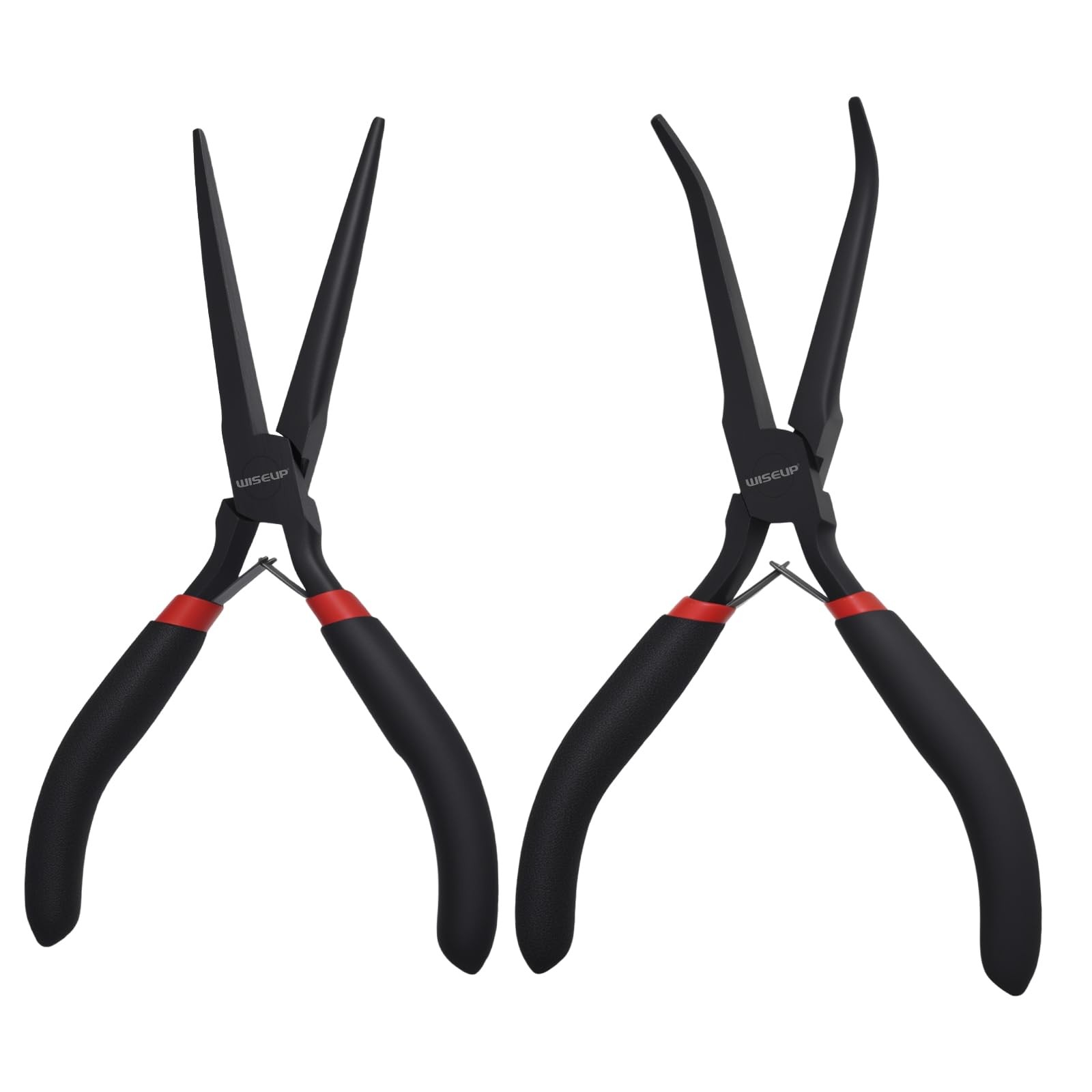 WISEUP 6" Mini Needle Nose Pliers Set，2-Piece Small Long Reach Bent Black