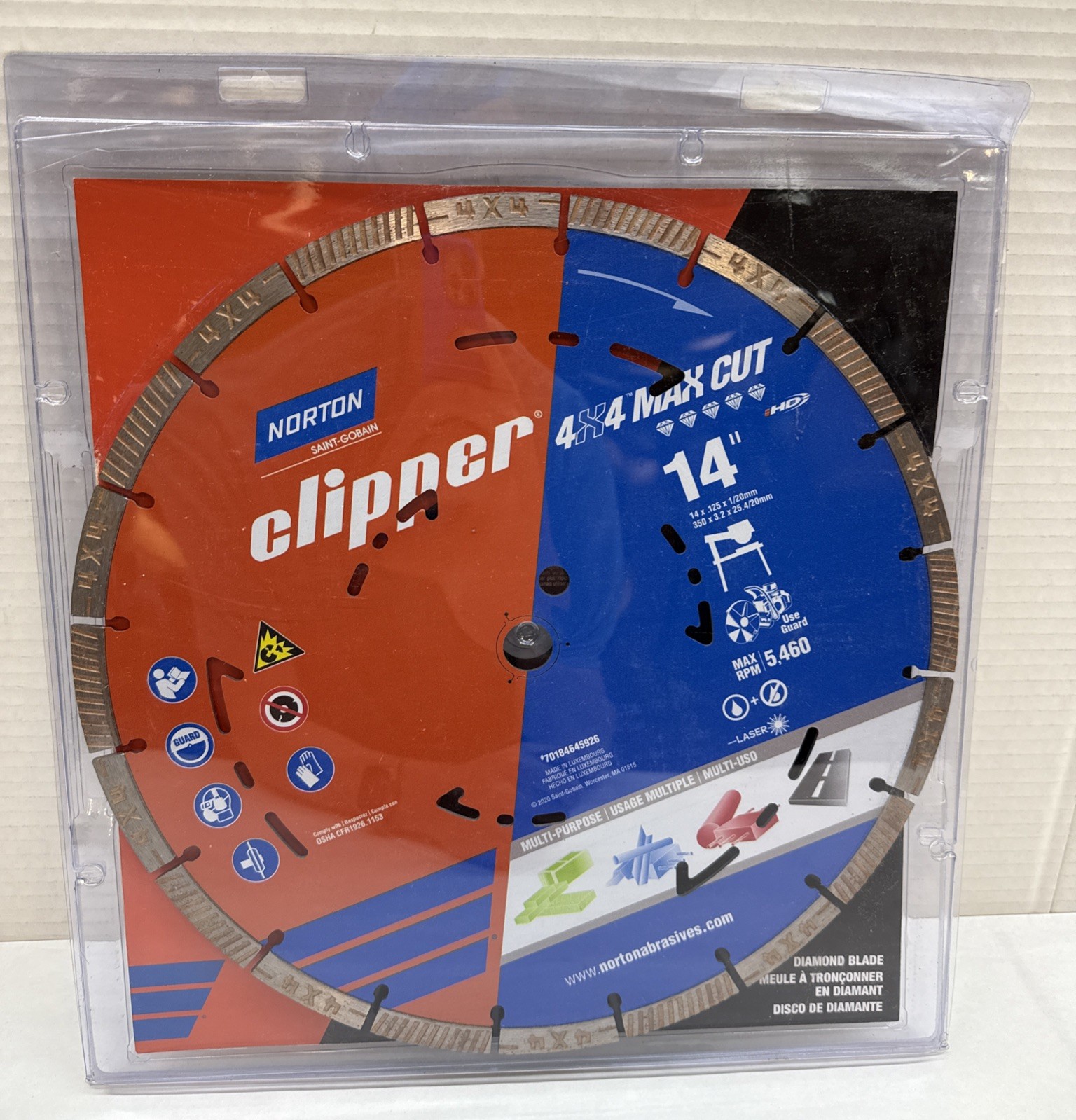 Norton Clipper 4X4 Max Cut 14" x .125" x 1"- 20mm Diamond Blade