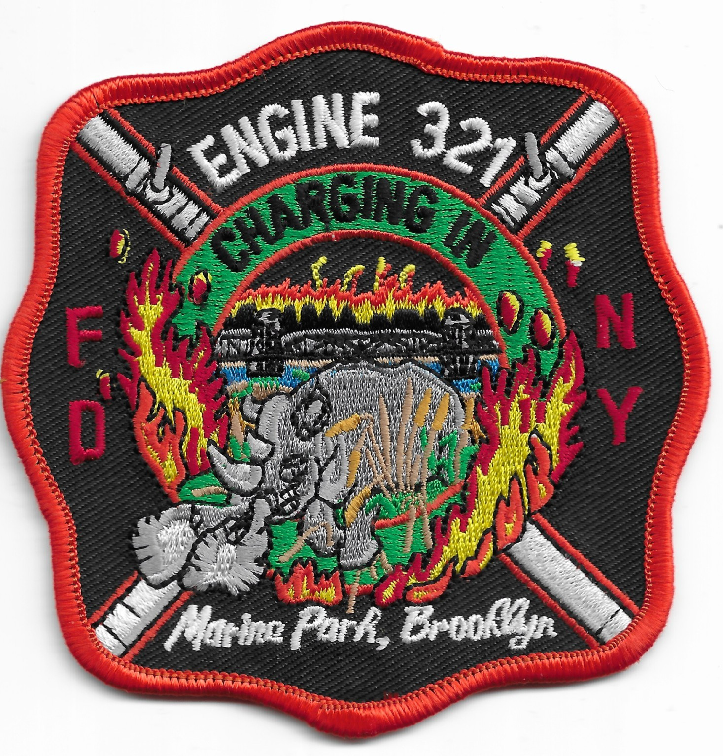 New York City - FDNY Engine - 321 "Charging In", NY (3.75" x 3.75") fire patch