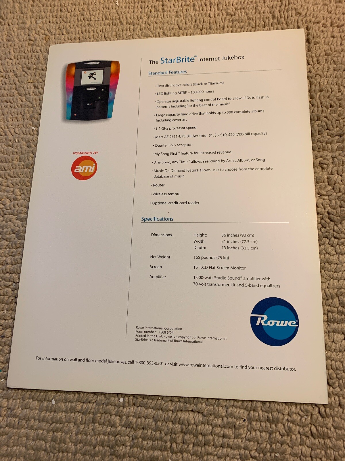 Star Brite Rowe Jukebox ARCADE GAME FLYER
