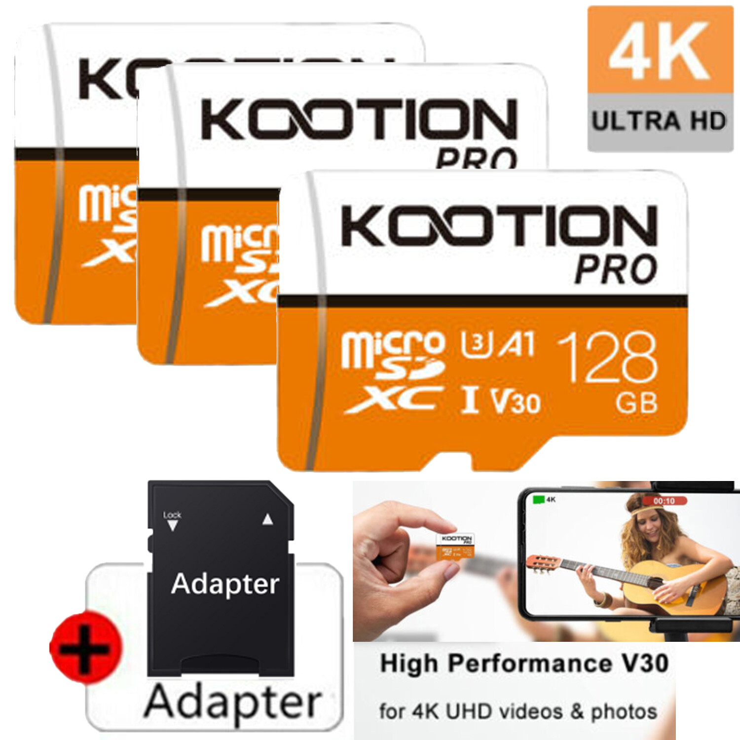 1x 2x 3x 5x 128GB Micro SD Card SDXC Class10 Memory Card U3 TF Card with Adapter