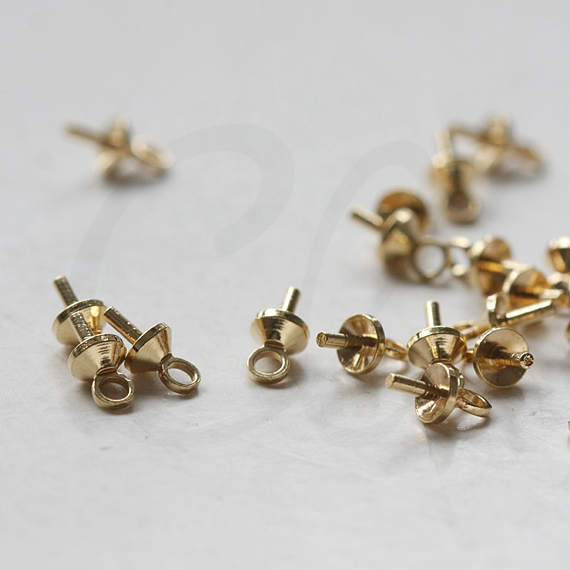 40 Pieces Raw Brass Glue On Bead Cap with Peg - 3.8mm (3417C)