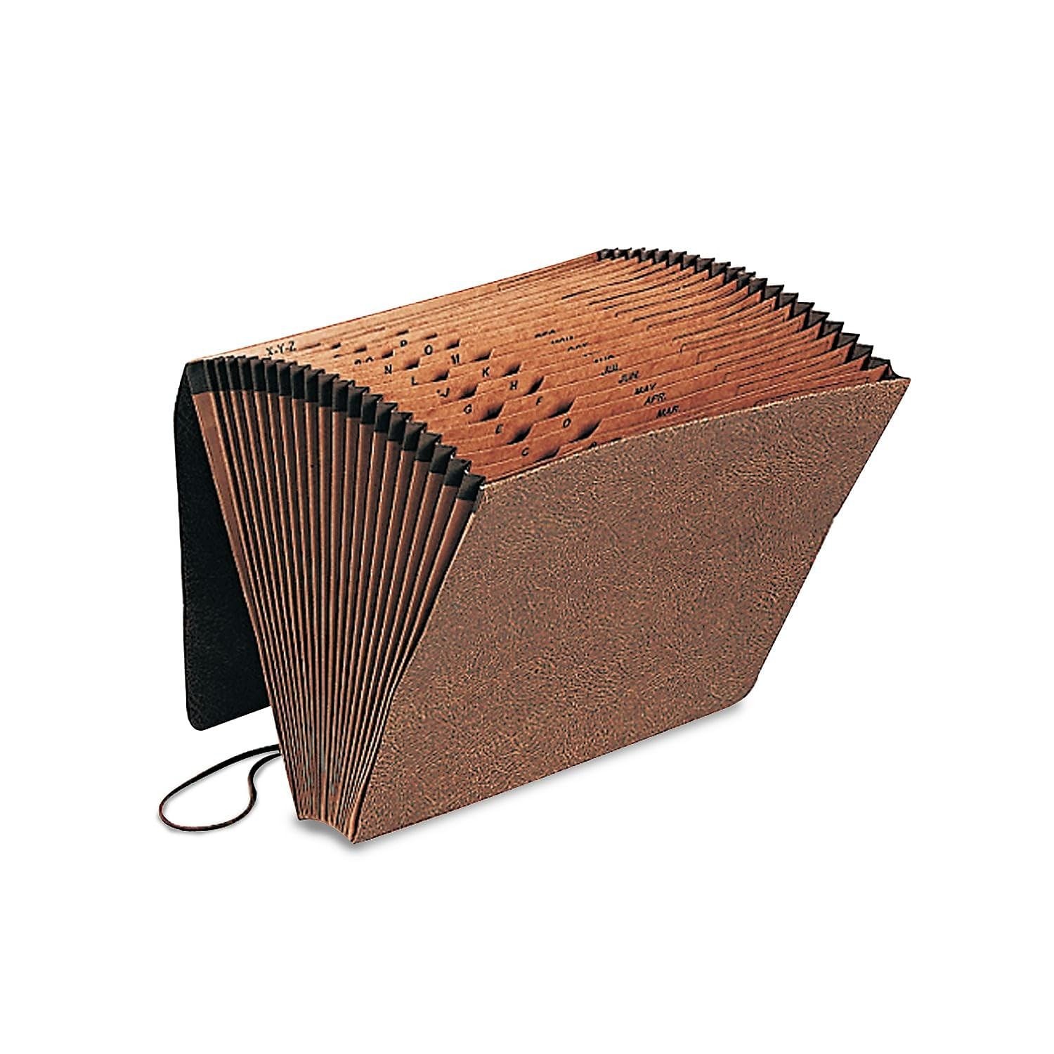 01365 LeatherLook Index Expanding File Folders Organizer with Elastic Cord