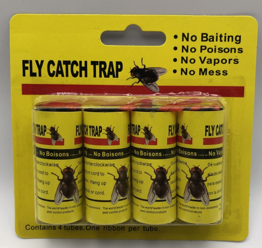 Fly Catch Trap Glue Ribbon Tape, Indoor Outdoor, No Baiting or Poison, 4 Tubes