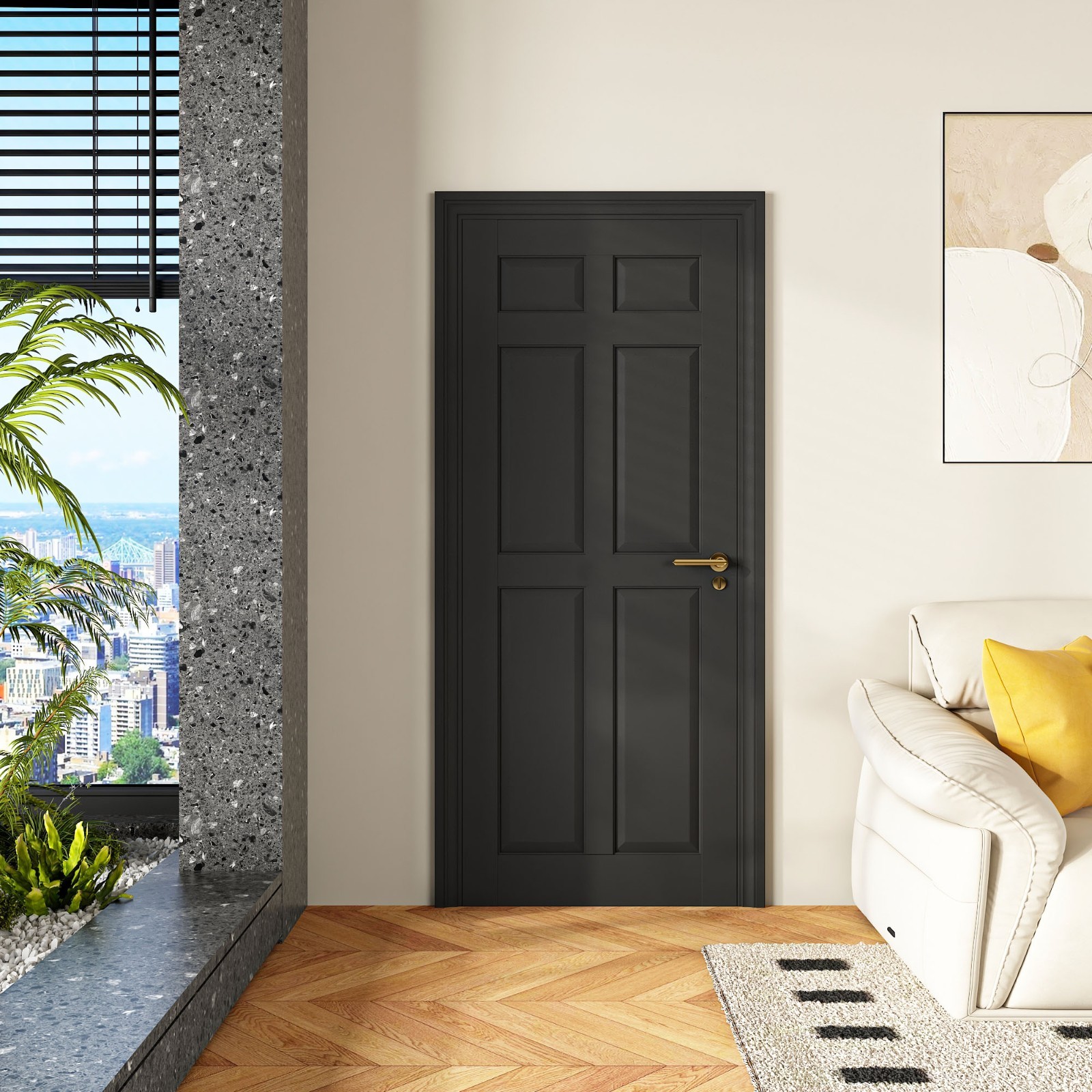 32x80 Black Baking Paint 6-Panel Shaker Interior Door Closet Bedroom w/o HW