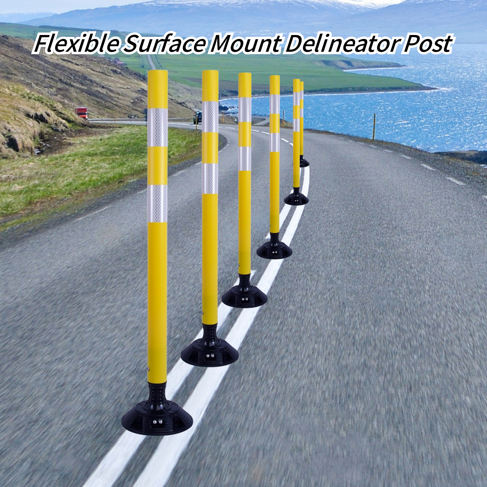 8Pack 36inch Yellow Traffic Delineator Posts High Visibility Reflective Safety