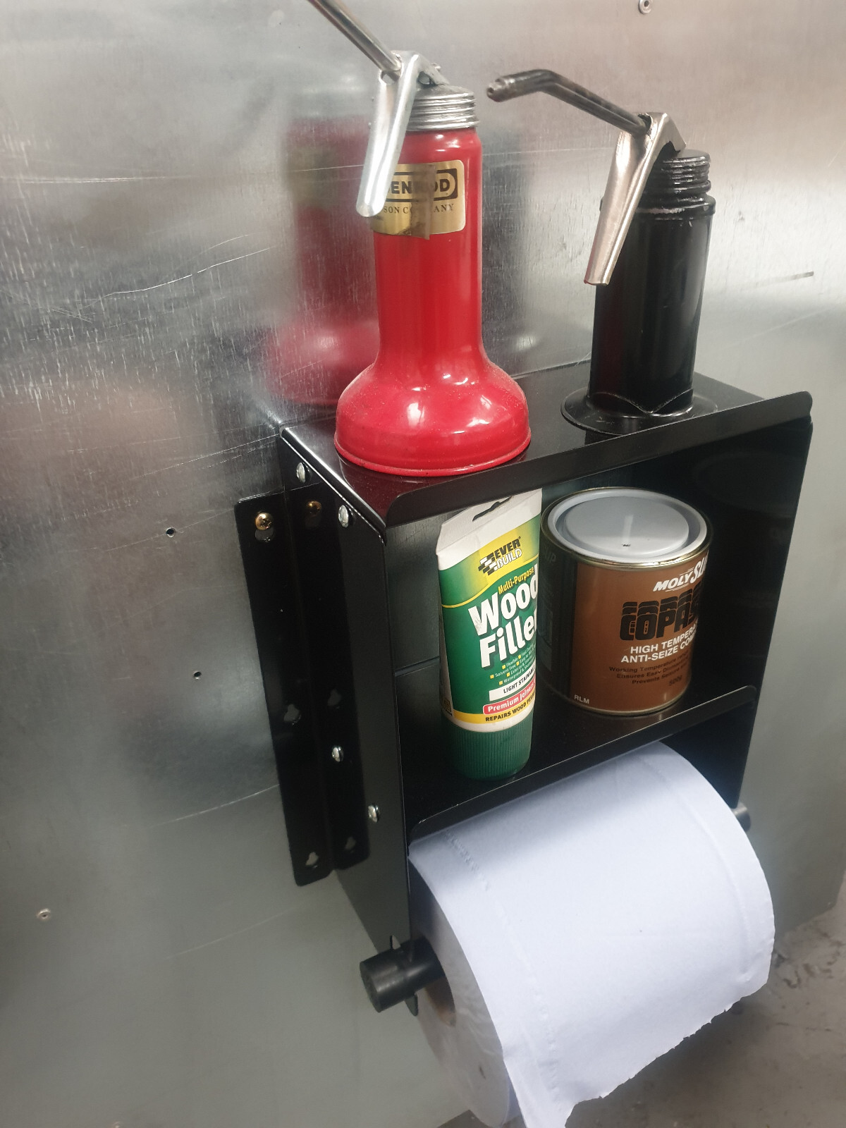 Metal, Blue Roll Paper towel Holder and twin shelfs, in gloss black powder coat