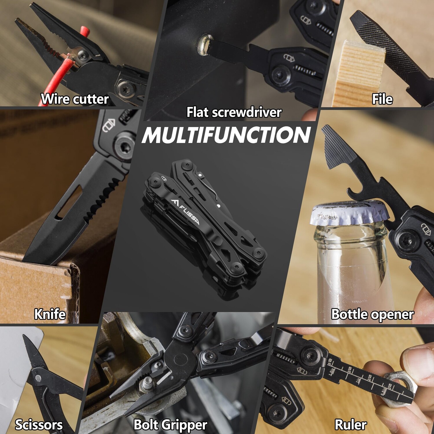 FLISSA 16-in-1 Multitool Plier Compact Portable EDC Multi Tool With Pocket Knife