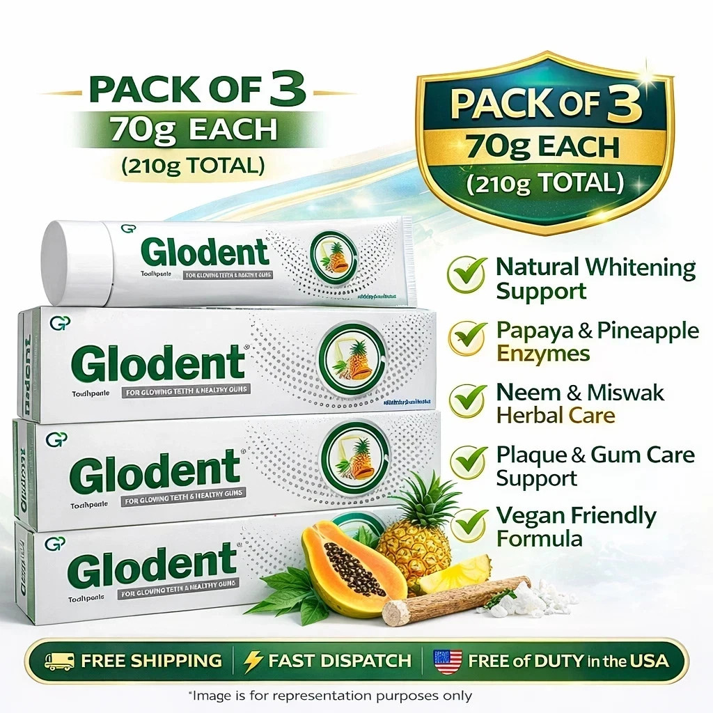 3 x Glodent Natural Whitening Toothpaste 70gm Each Plaque & Gum Care Vegan