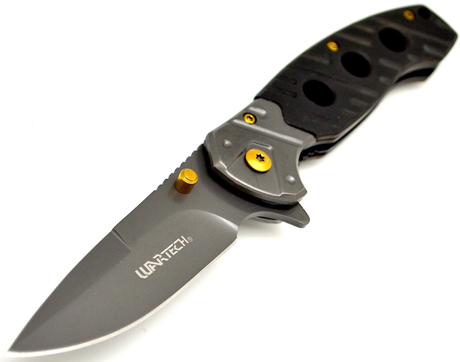 8" NEW! WarTech Spring Assisted Grey Black POCKET KNIFE Hunting Folding Knives
