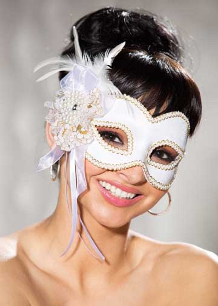 Shirley of Hollywood White Satin Half Mask  919  Retail $13.95