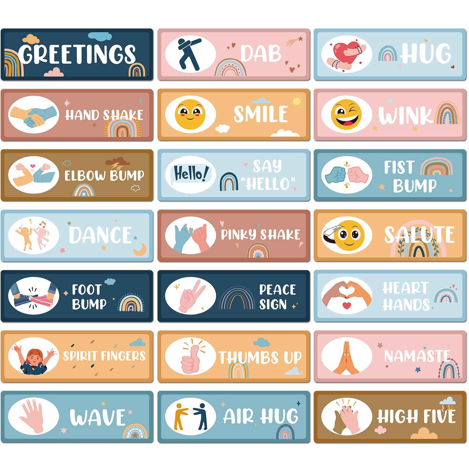 21 Pcs Greeting Choice Classroom Rules Posters Bright Boho Social Distancing ...