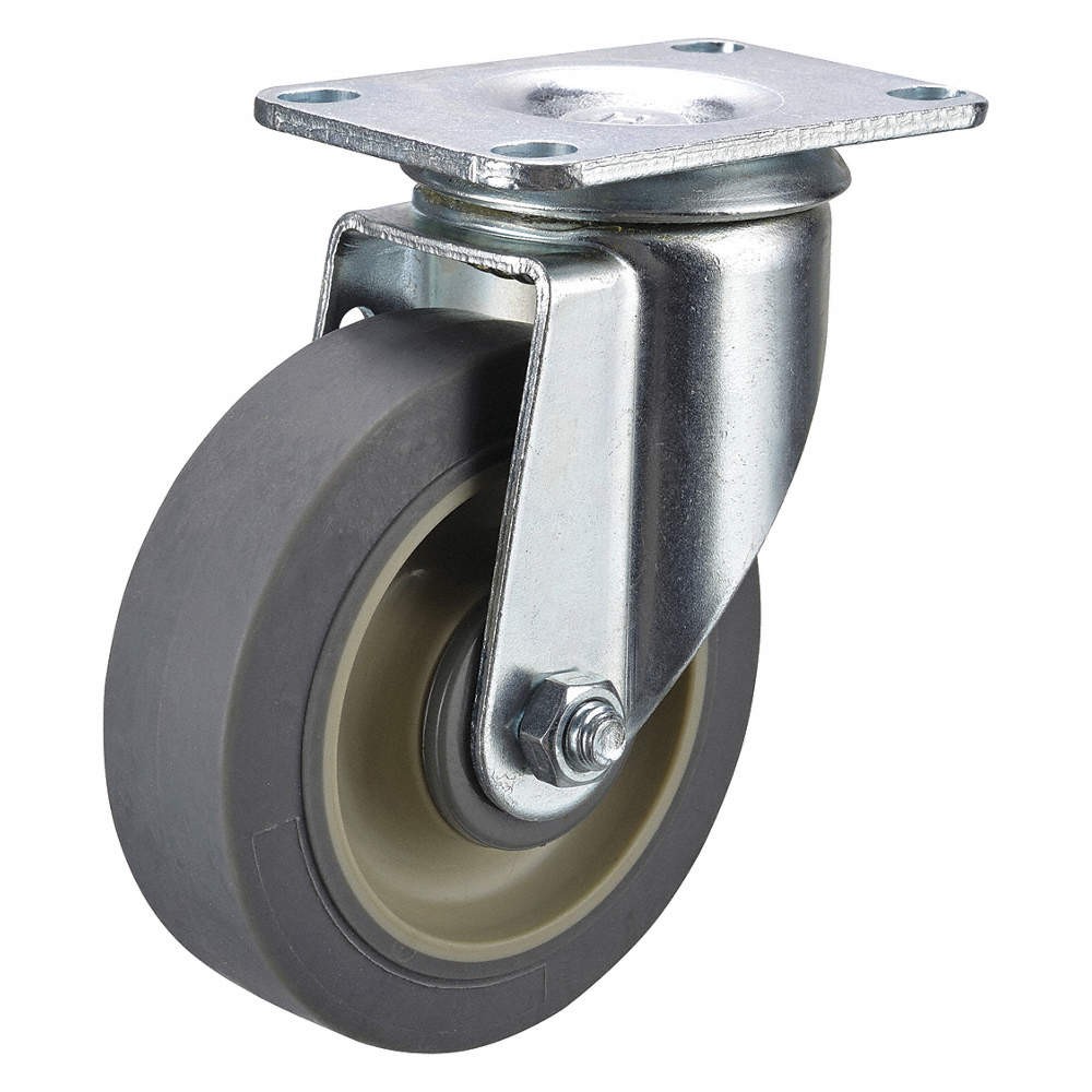 GRAINGER APPROVED P12S-PRP035D-12 Plate Caster,Swivel,Rubber,4 11/16"H 1UHW9