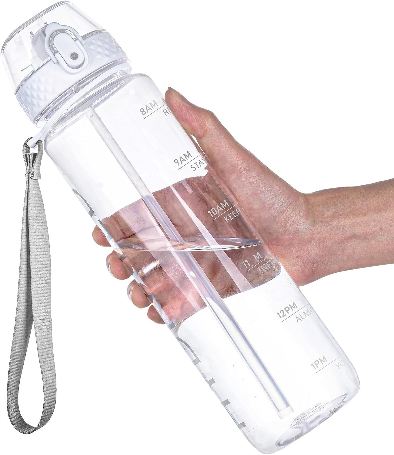 32oz Clear Motivational Water Bottle with Straw & Time Marker