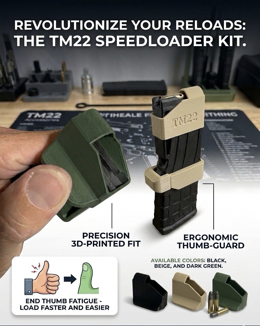 TM22 Speedloader for .22LR - 3D Printed Ergonomic Magazine Loader & Thumb Saver
