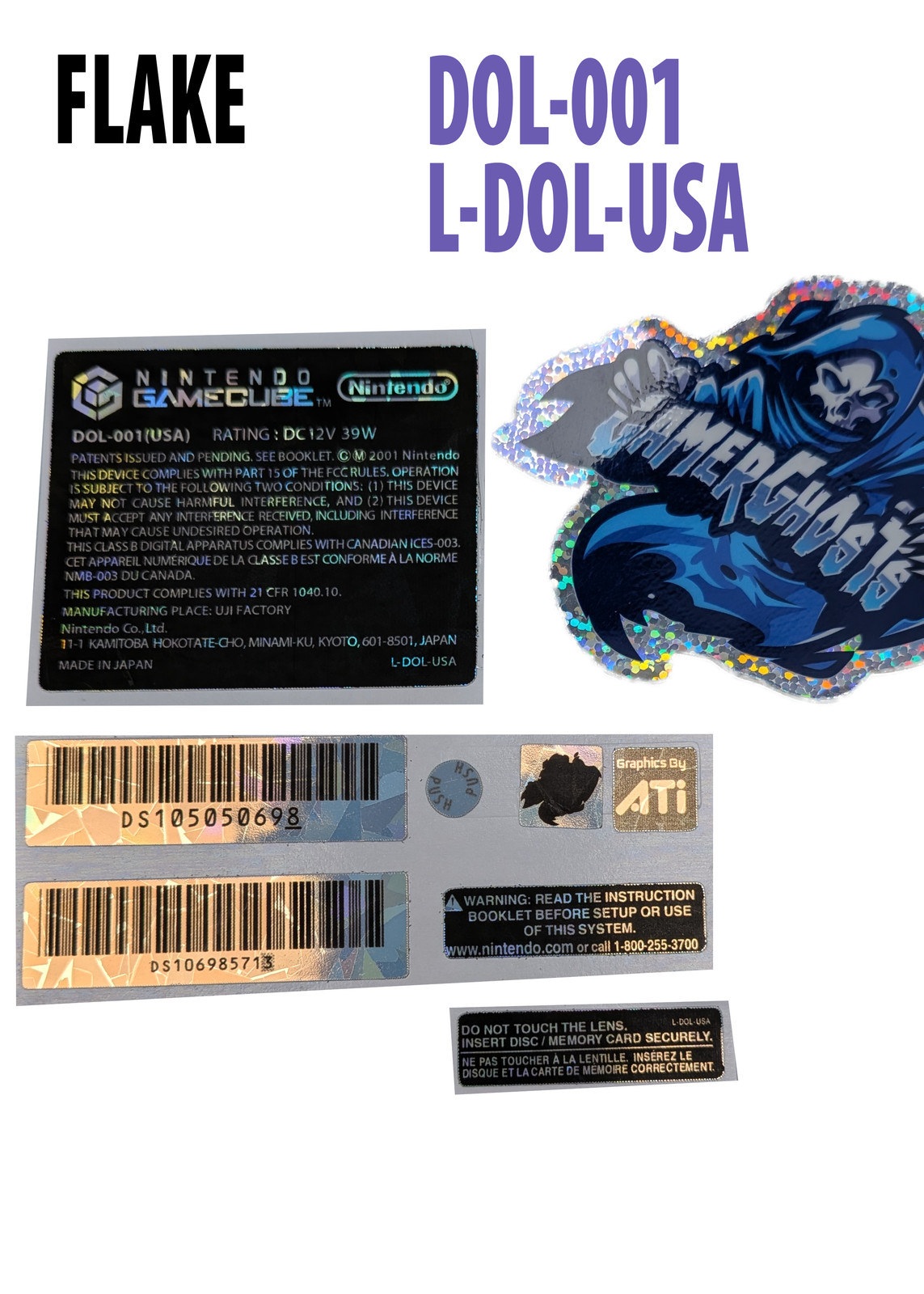 Nintendo GameCube Console Label / Decal / Sticker Set - USA / CAN - NTSC