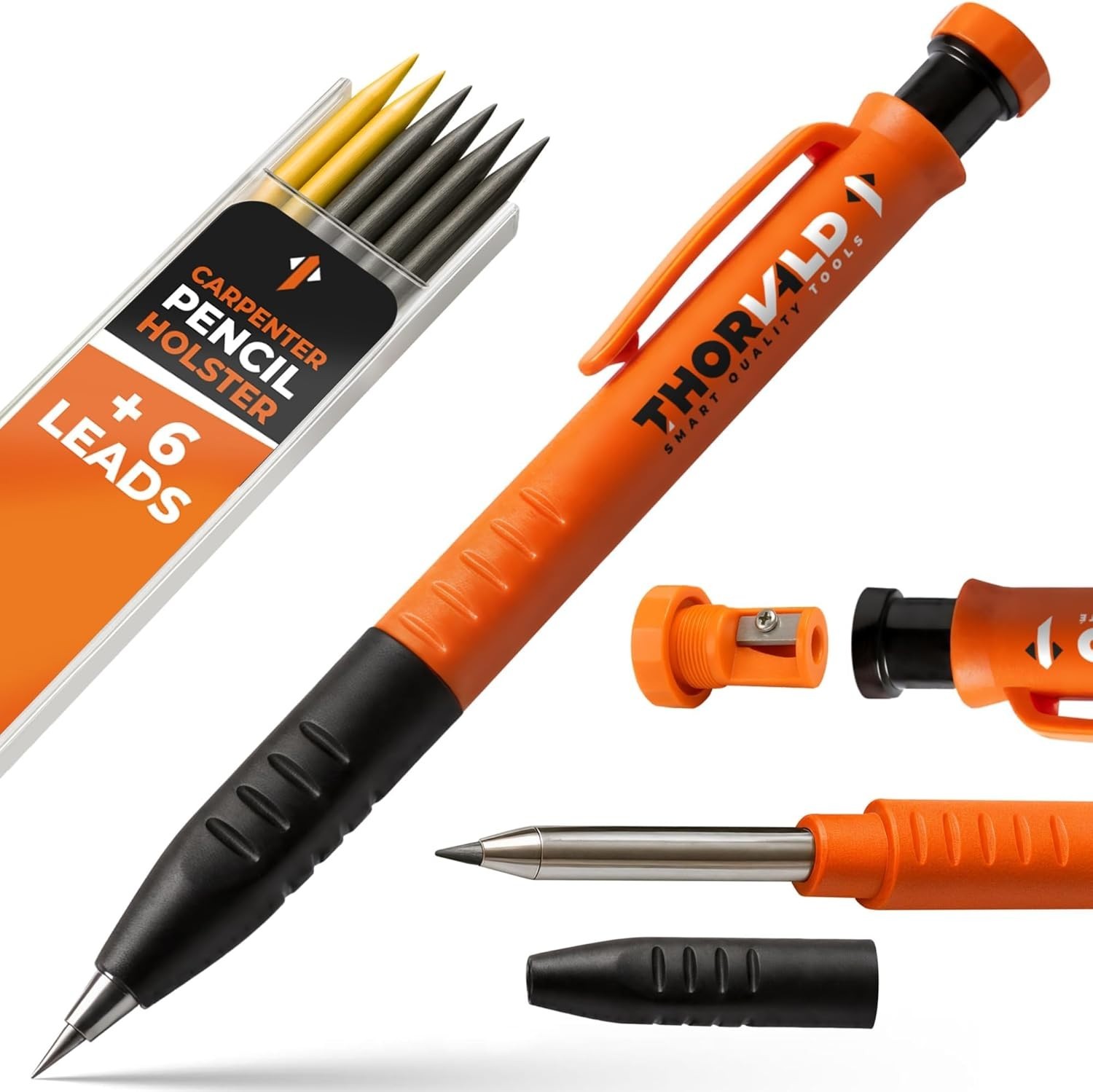 Professional 3-in-1 Carpenter Pencil - Fine Point, 7 Leads, Retractable Design