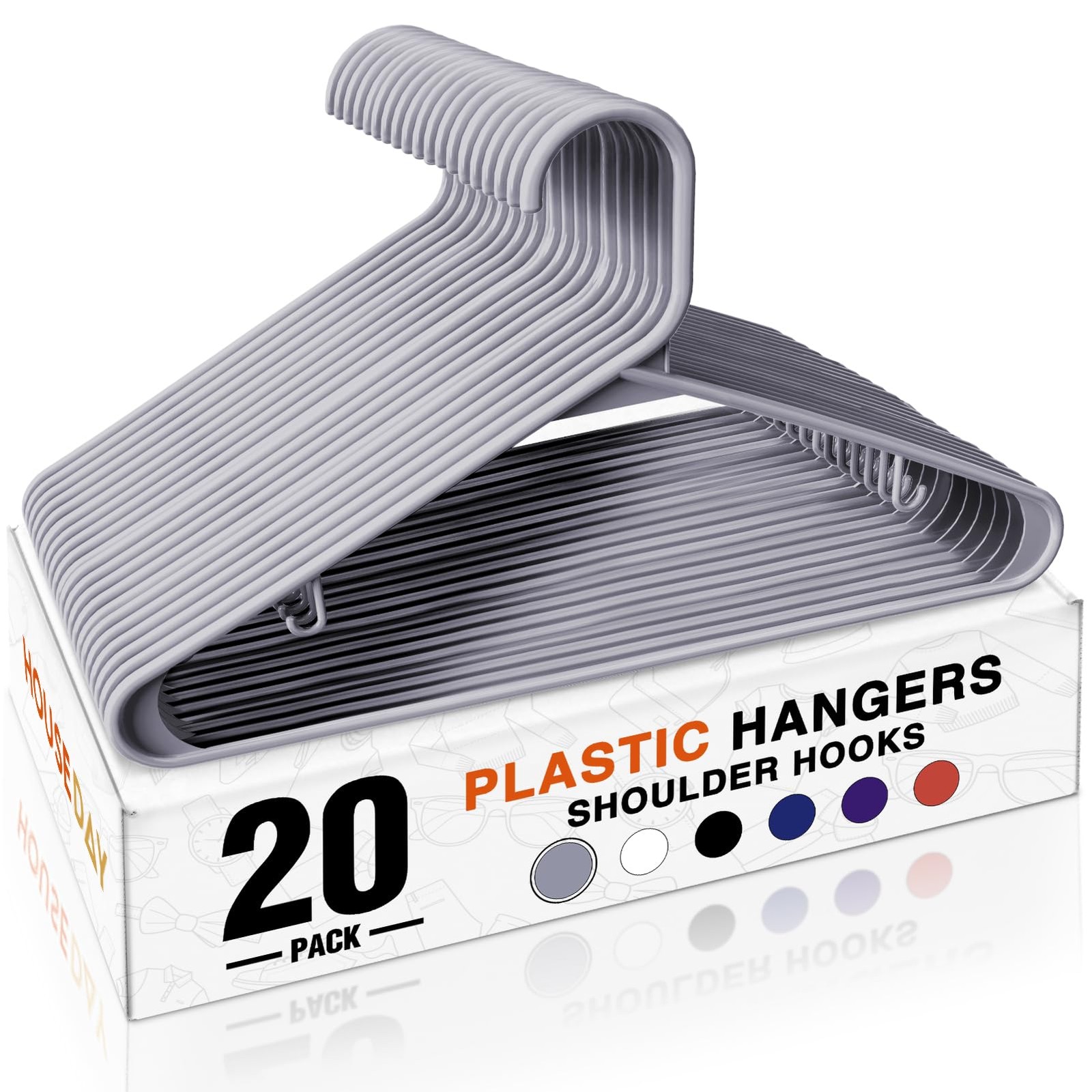20 Pack Plastic Hangers Space Saving Clothes Hangers with Hooks - Grey Closet Or