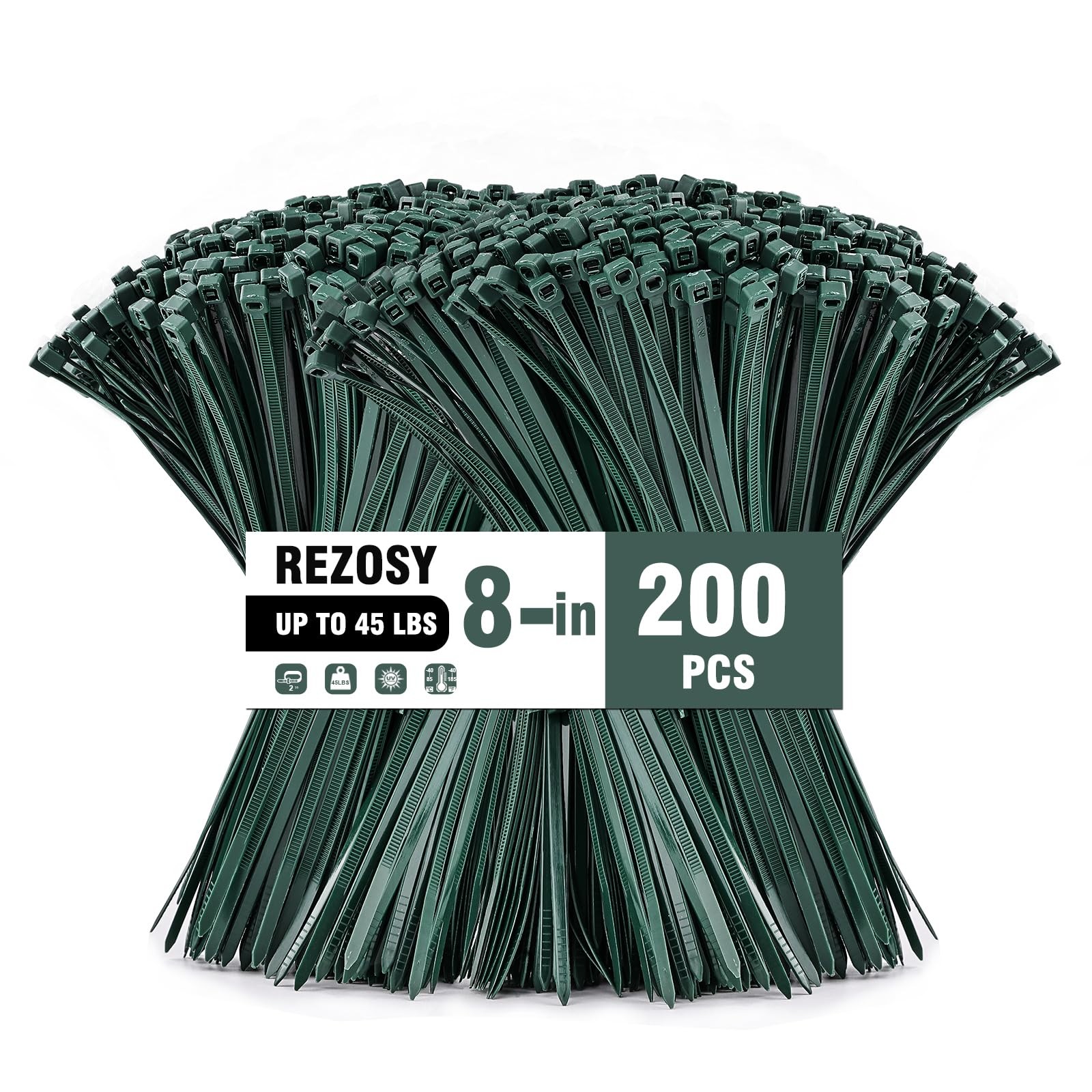 200 PCS 8 Inch Green Zip Ties MultiPurpose Self Locking Cable Wire 45 Lbs