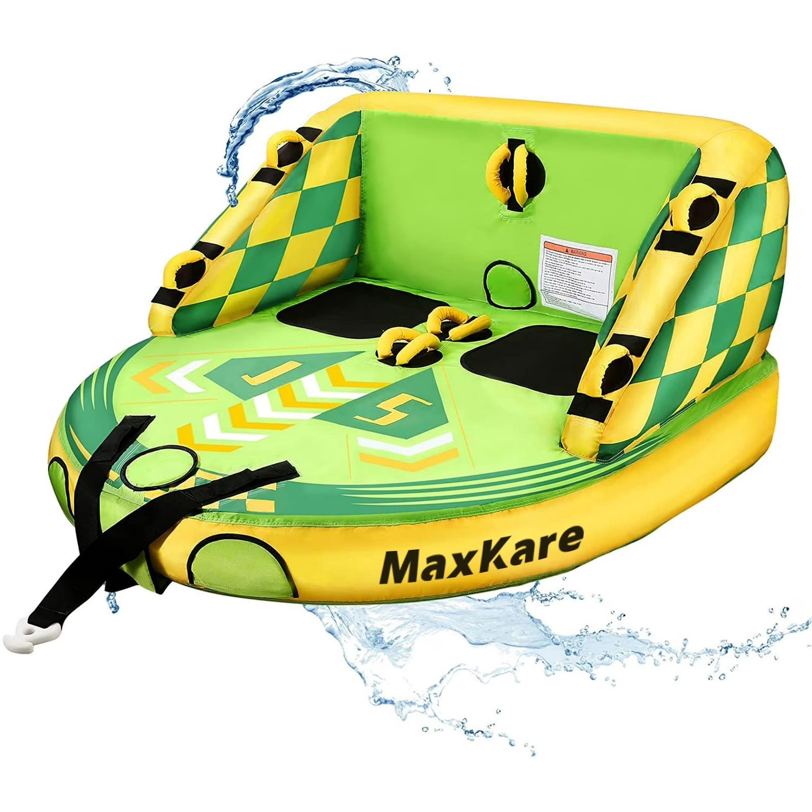MaxKare Inflatable Towable Tube for Boating Waterskiing with EVA Foam Seat Pads