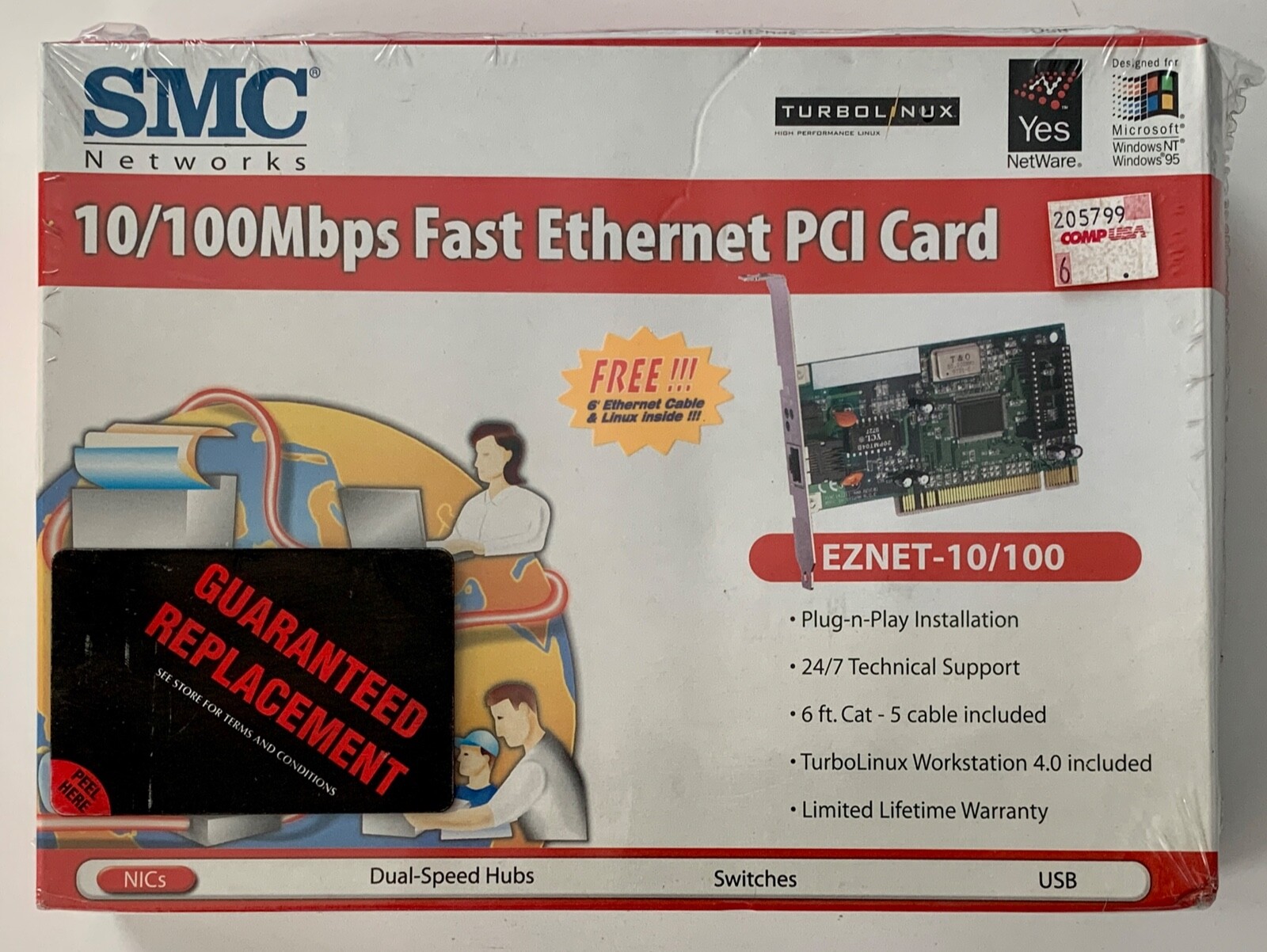 SMC EZNET-10/100 Mbps Fast Ethernet PCI Adapter Card Full Duplex - New Sealed