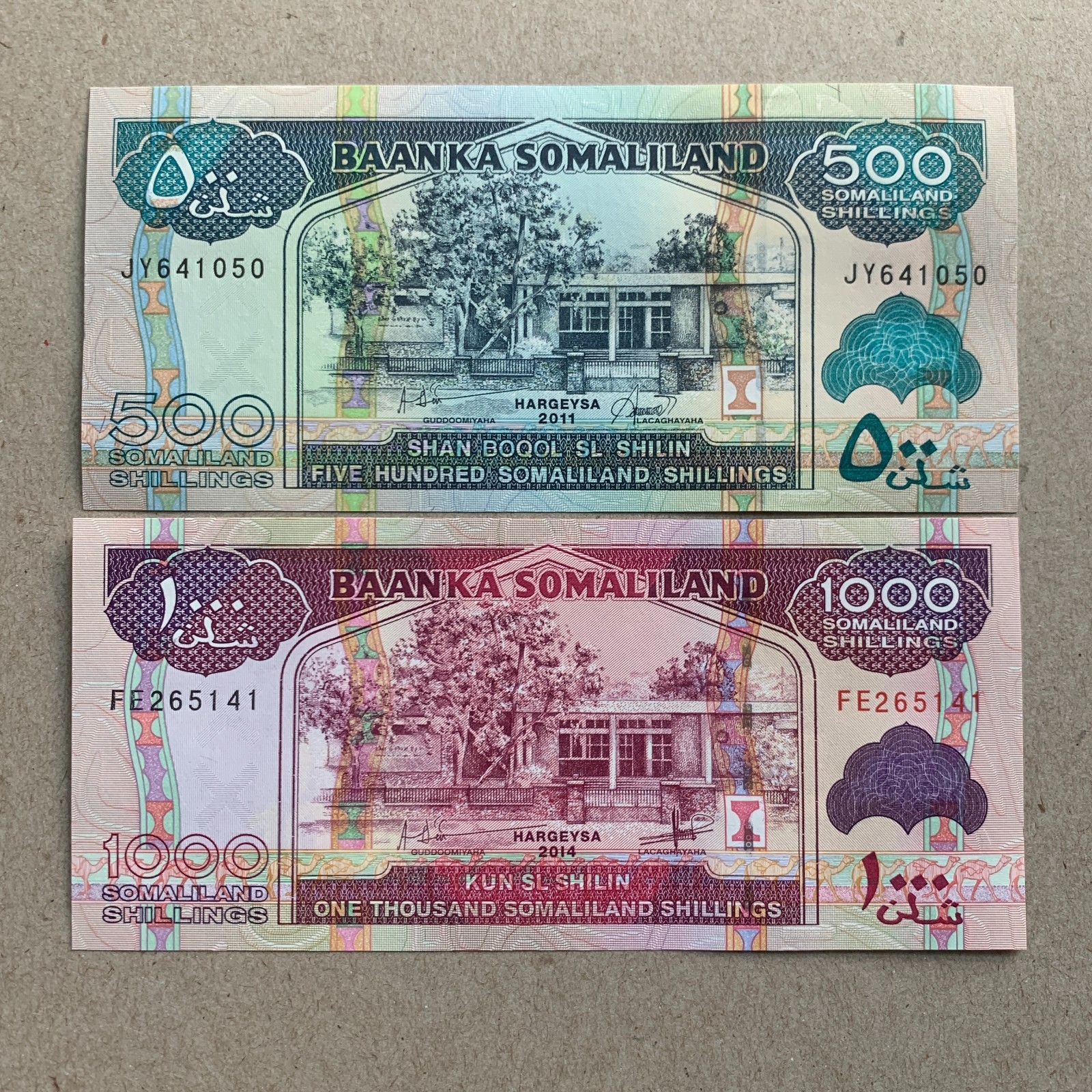 🇸🇴 Somalia 500 & 1000 Shillings 1990 Banknote Set Paper Money UNC Currency