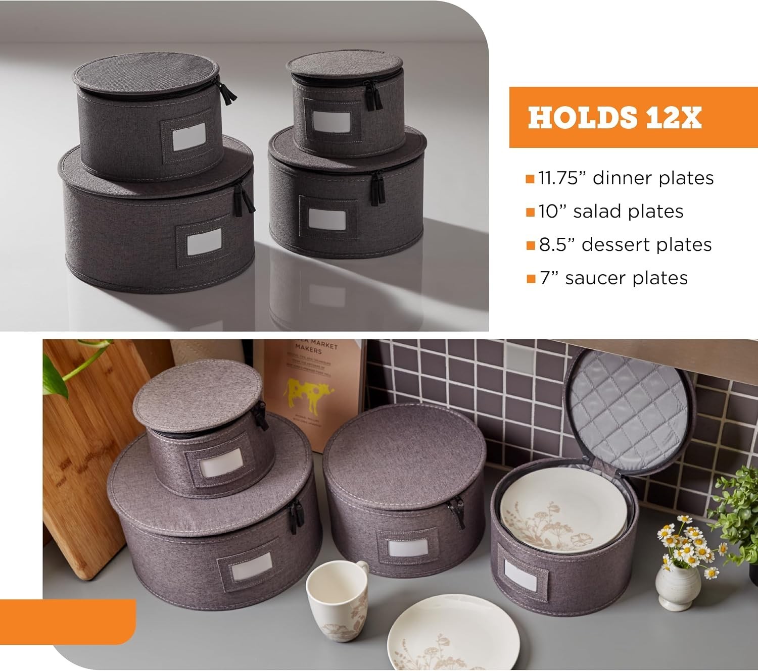 Luxury Gray China Storage Boxes with Dividers – Ideal for Dinnerware Protection