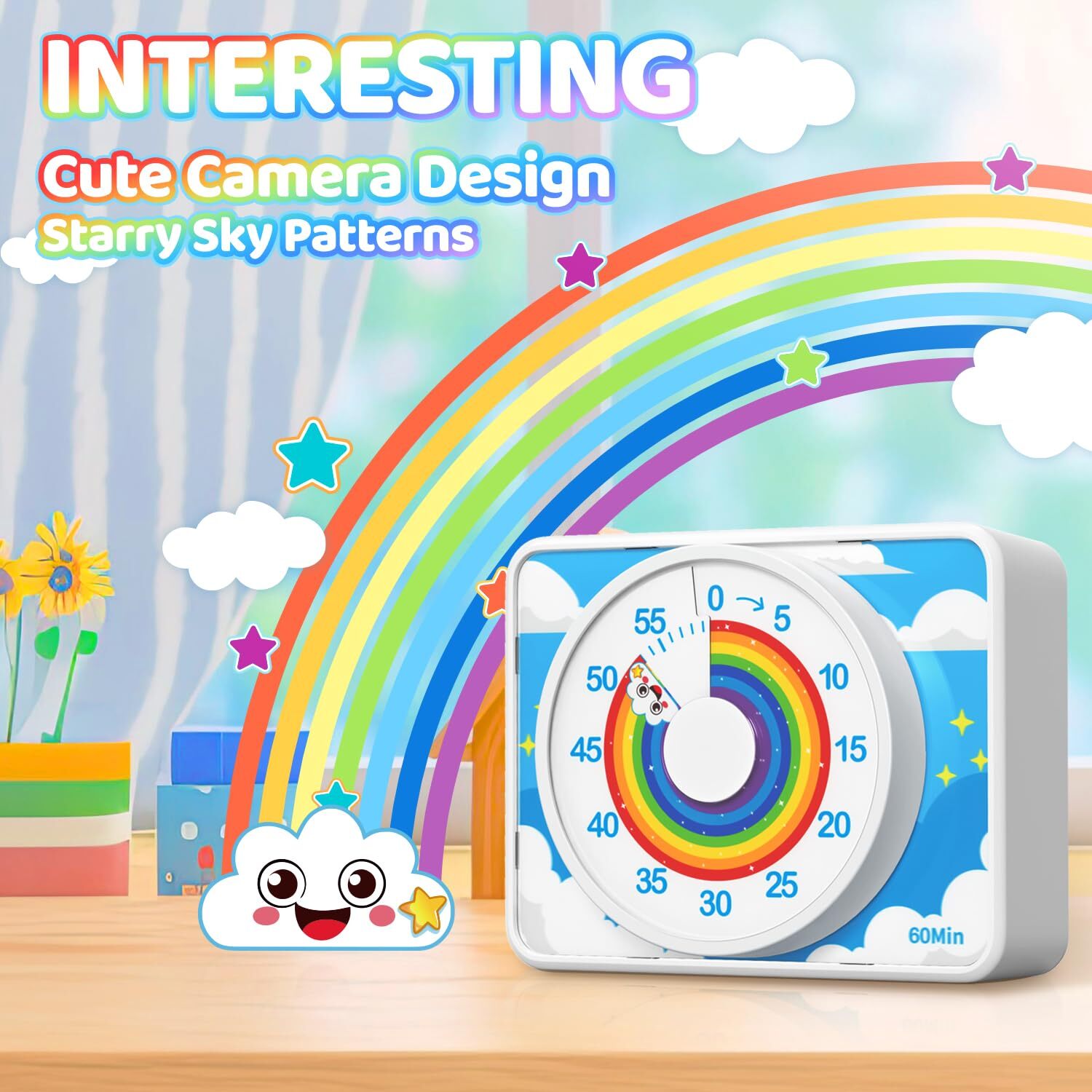 Visual Timer for Kids Rainbow 60 Min Countdown Tool for School Office Kitchen