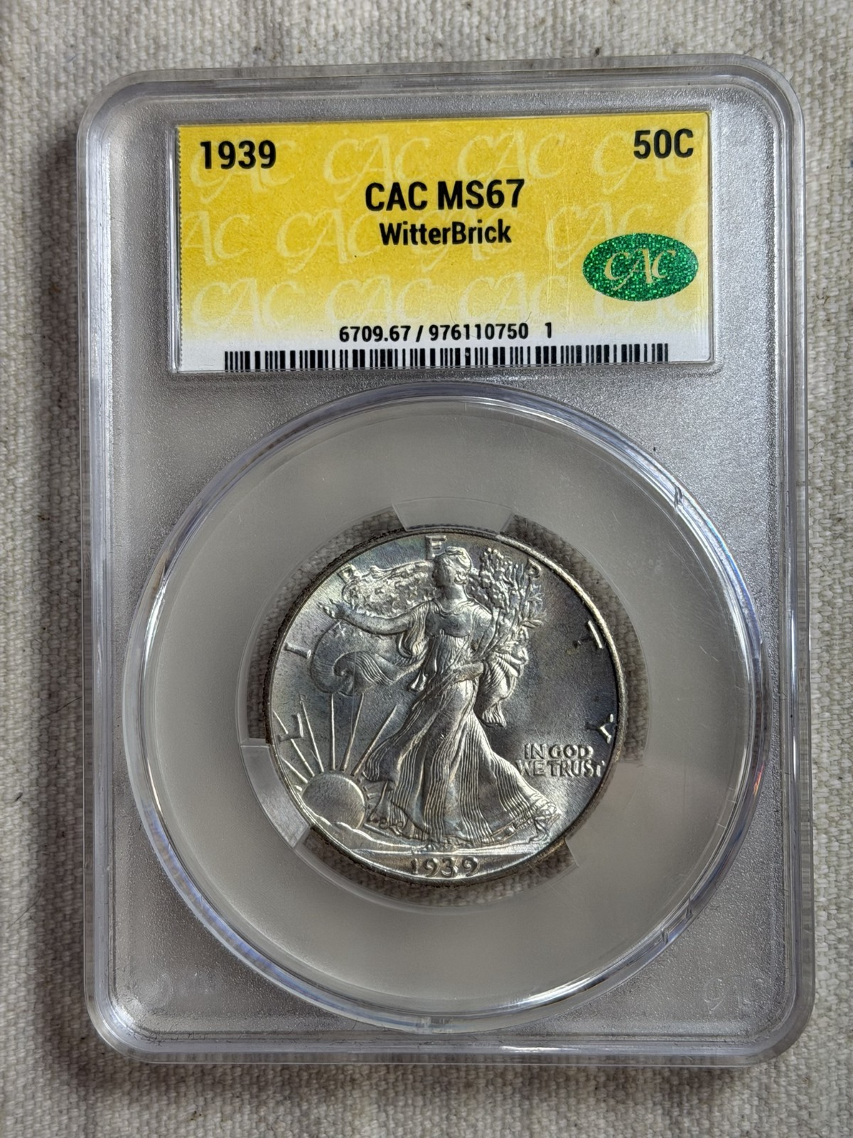 1939 Walking Liberty Half Dollar 50c CACG MS67 Witterbrick Gold Label