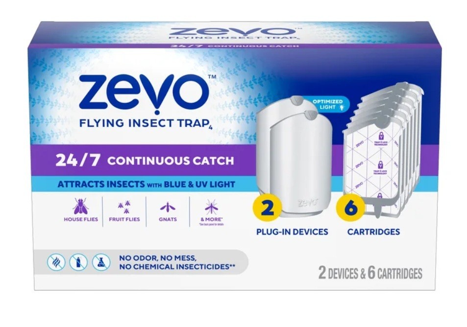 Zevo Flying Insect Trap Starter Kit, 2 Devices + 6 Refills