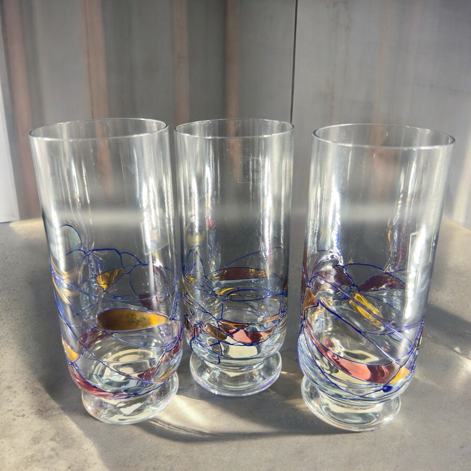 Fostoria Galleria Mosaic Glass Tumbler Cups Made in Romania Set 3 New W Tags VTG