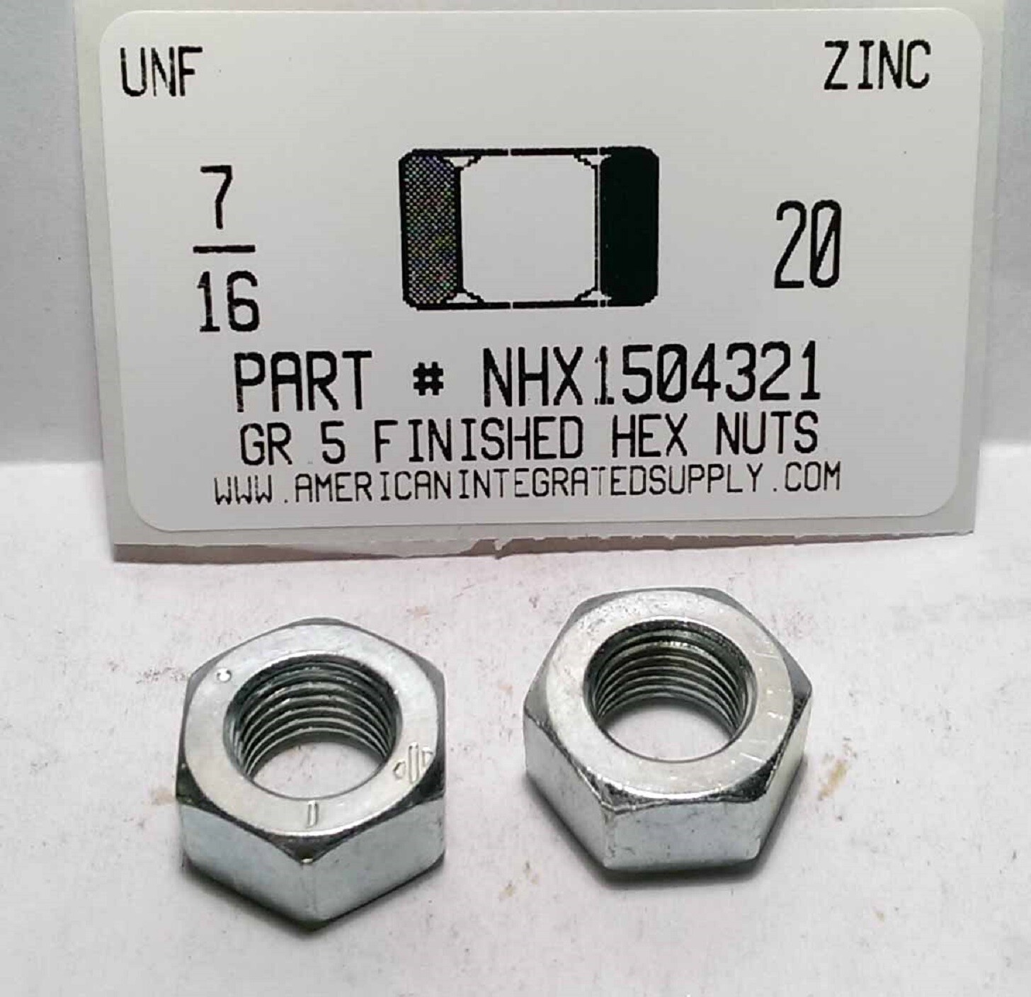 7/16-20 Finished Hex Nuts Grade 5 Steel Zinc Plated (25)